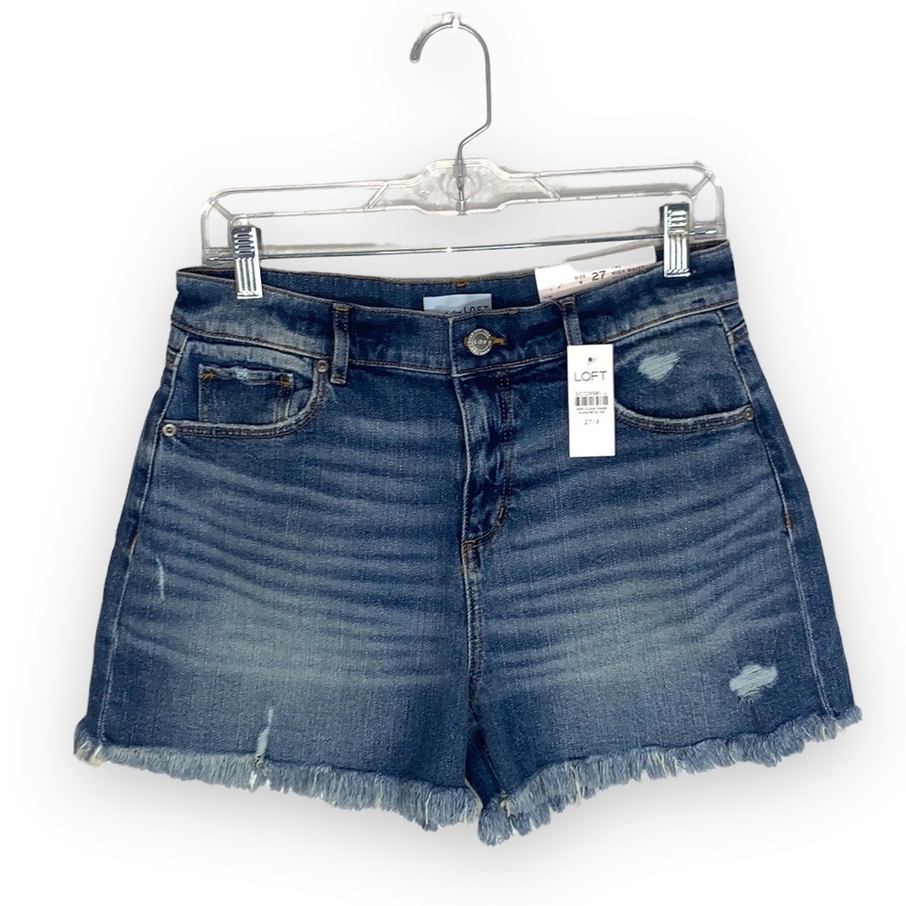 Loft High Waist Distressed Denim Cut Off Shorts Medium Wash NWT Size 4 27